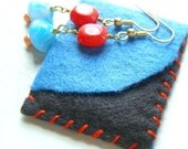 Bright Glass Dangle Earrings, Sale, Orange and Blue Swirl