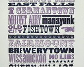Philly Hoods Letterpress Print - Blue and Purple