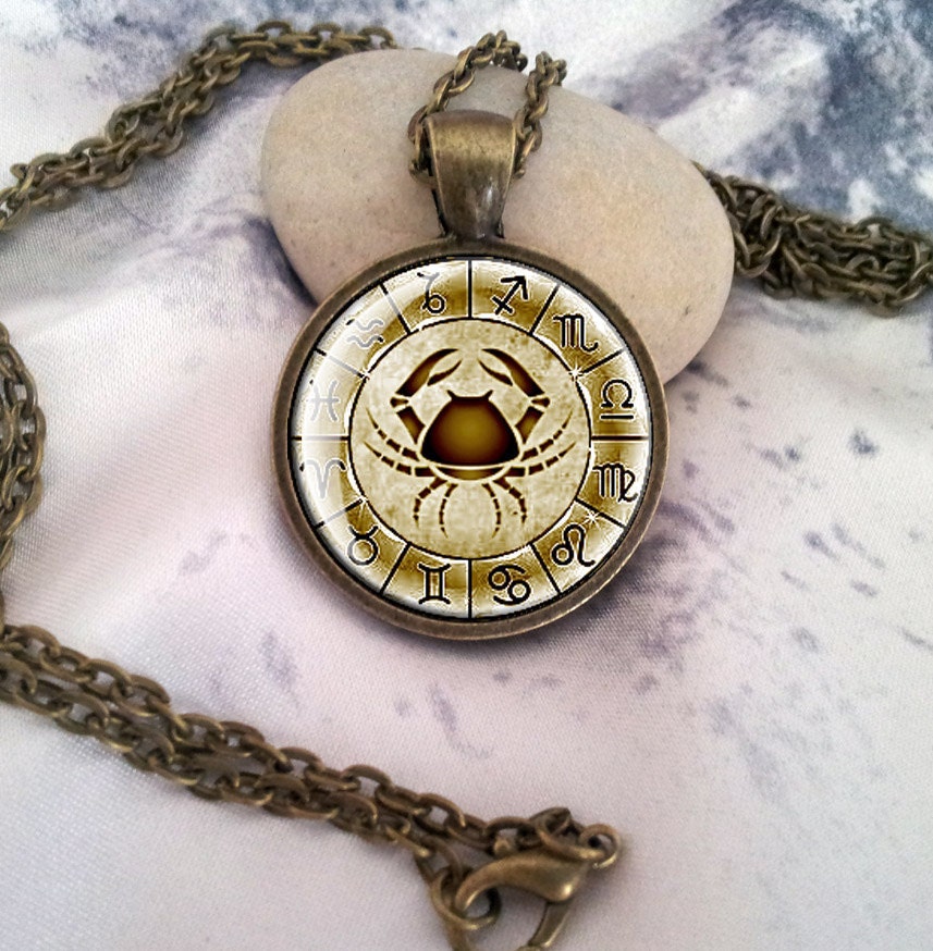 All Astrological Signs. Zodiac Horoscope Pendant Vintage Bronze (Also in Copper or Silver Plated). Circle Glass Tile Art Photo