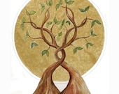 Entwined tree & Golden Moon A4 print