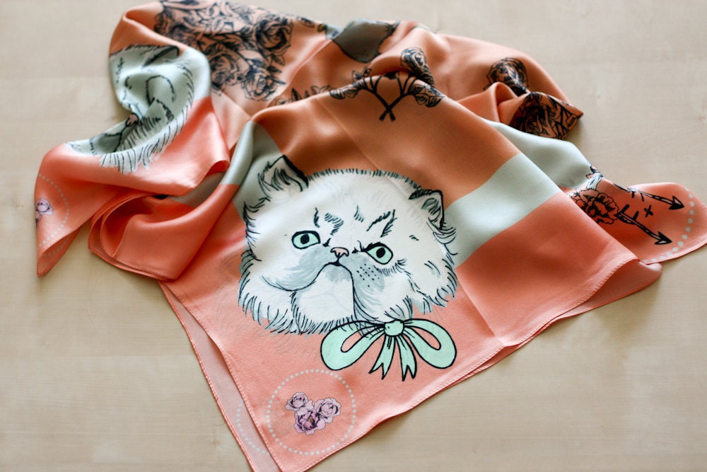 SAMPLE - printed silk scarf - Persians & Prey - 36" x 36"