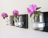 MIDNIGHT:  modern black wood wall mount flower vase set