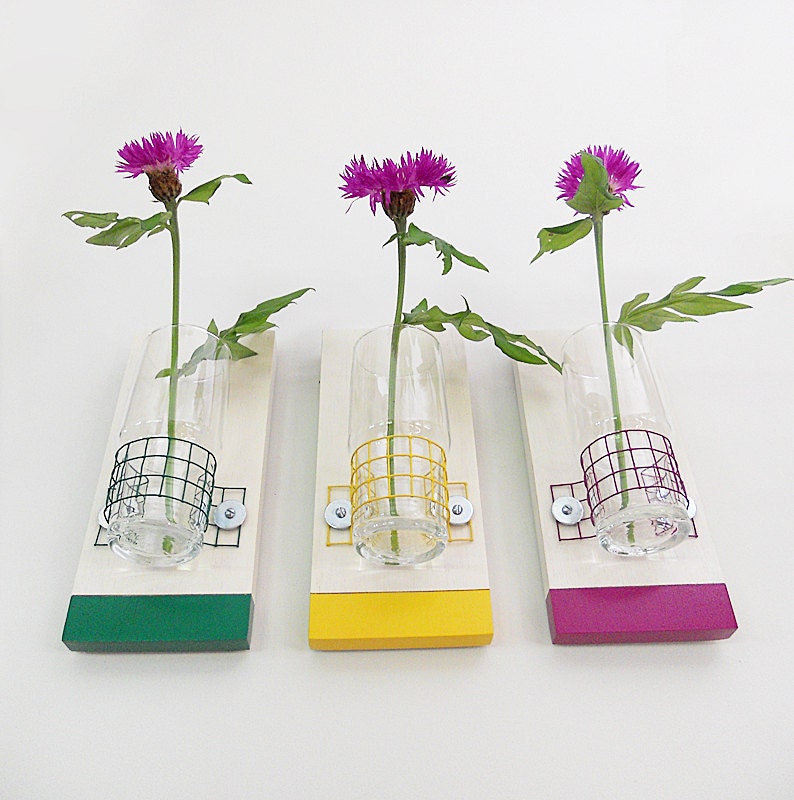 THISTLE: modern saturated colors wall mount flower vase set
