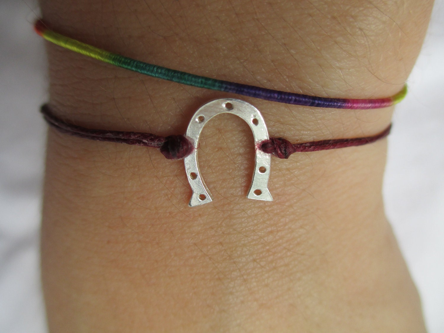 925 Stamped Sterling Silver Lucky Horseshoe Bracelet (14 Colors) St. Patrick's Day St Patty's Day