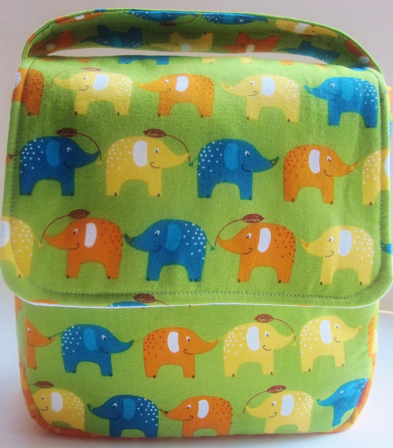 Kids Insulated Lunch Tote- Summer Camp Snack Bag- Elephants on Parade
