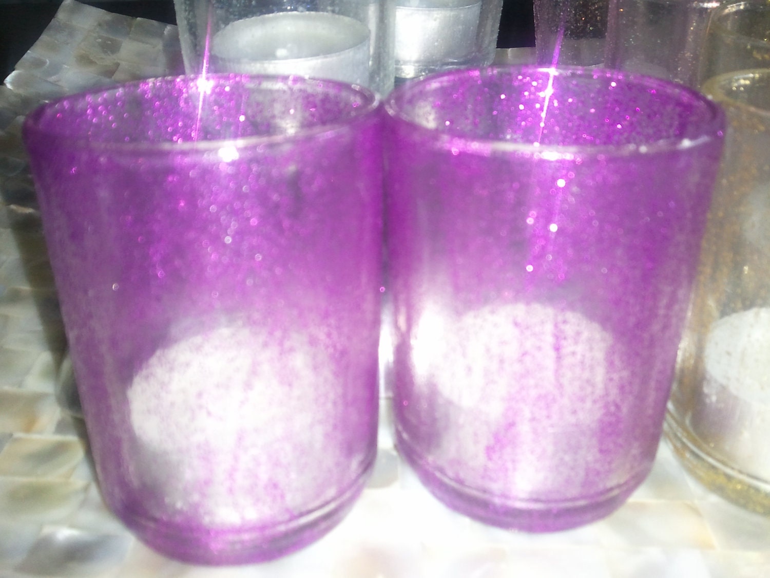 Fuchsia Glitter Votive Candle Holders