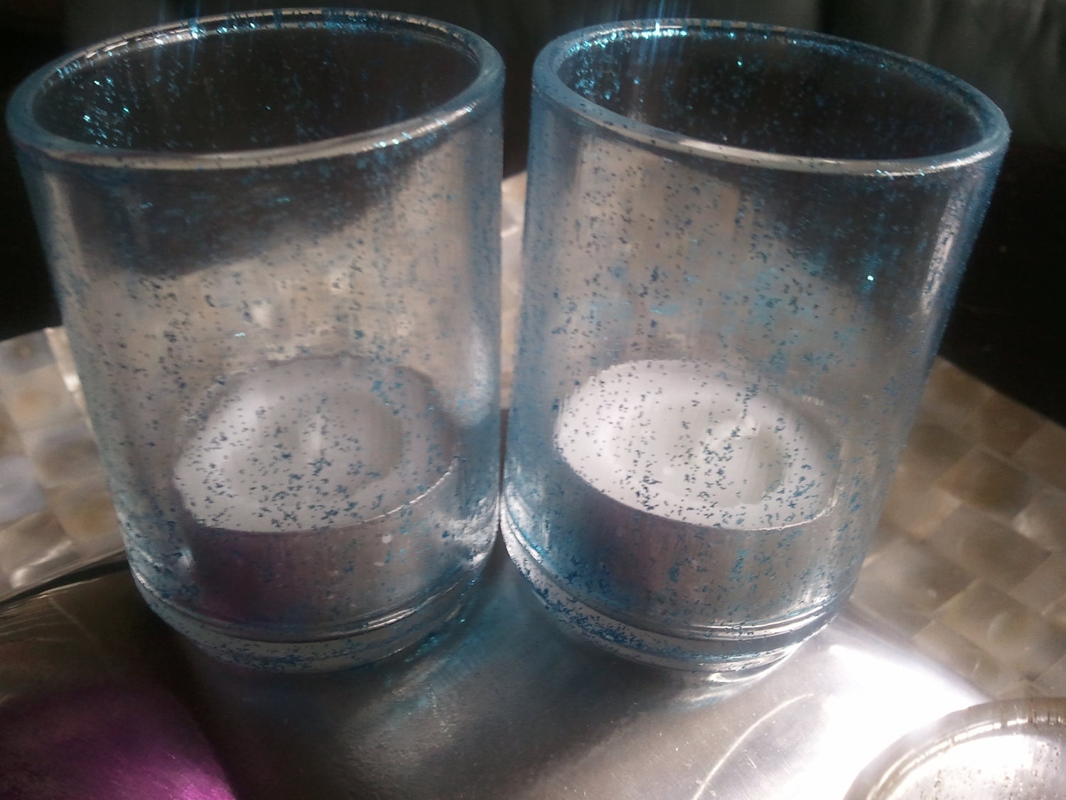 Blue  Glitter Votive Candle Holders