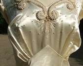 Vintage 1940s slipper satin wedding gown dress with remarkable decorations larger size