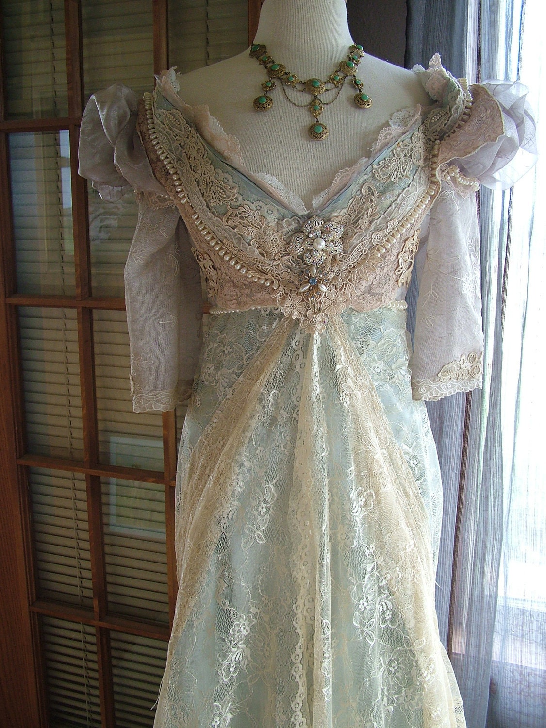 Original Handmade Vintage Inspired Cinderella "Ever After Breathe" Wedding gown Victorian Empire Style