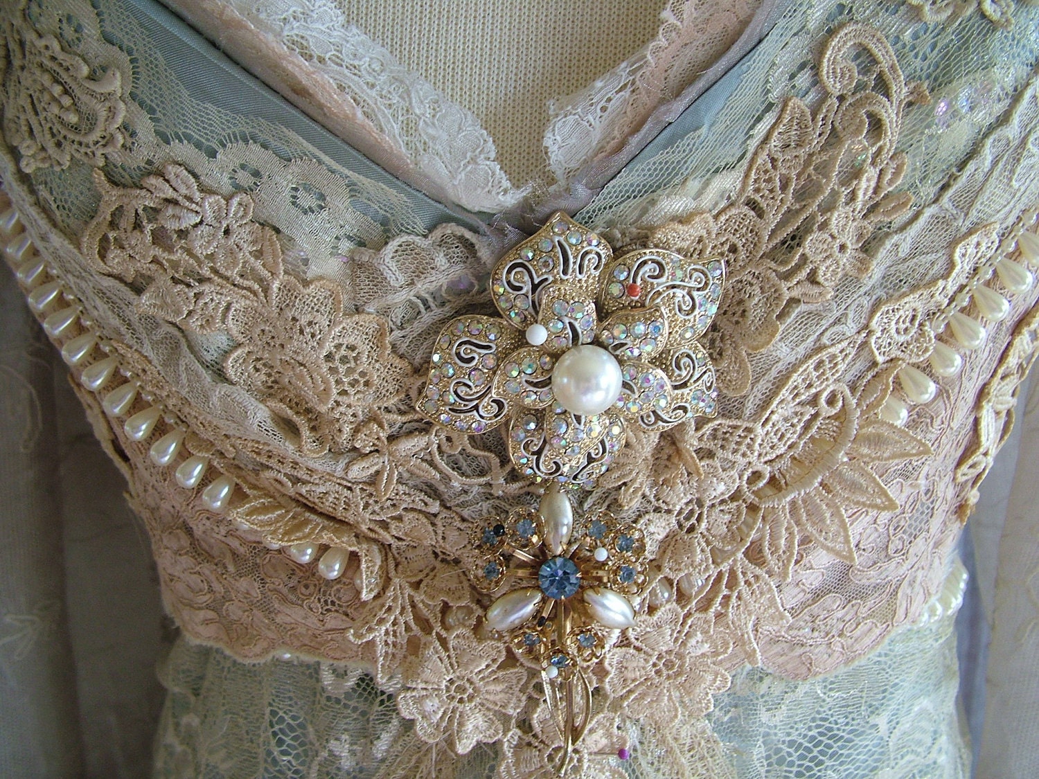 Original Handmade Vintage Inspired Cinderella "Ever After Breathe" Wedding gown Victorian Empire Style