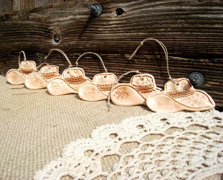 6 Piece Cowboy Hat Ornament Set / Rustic Western Decoration / Cowboy Christmas / Gift