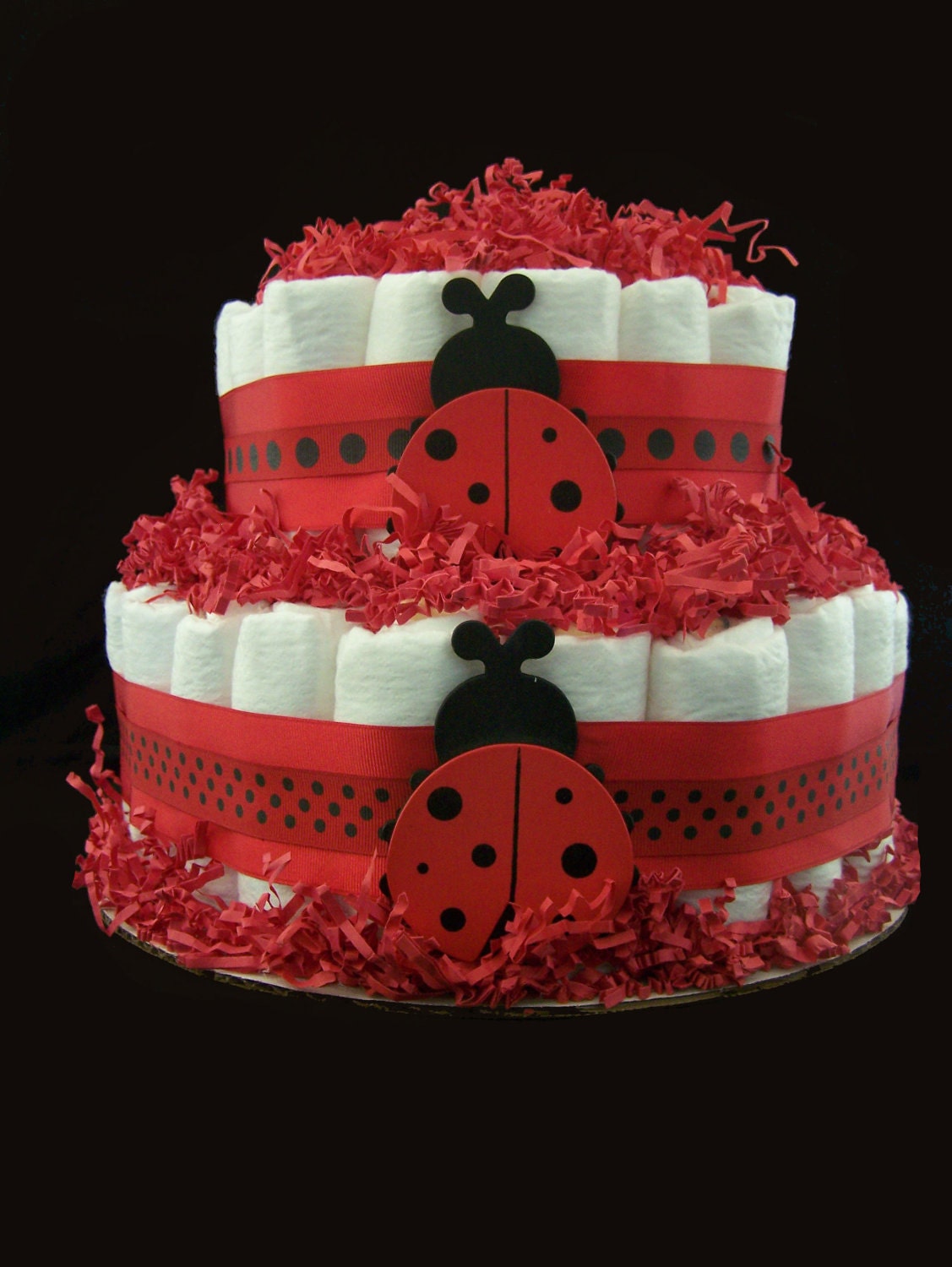 2 Tier - LADYBUG DIAPER CAKE baby shower centerpiece baby shower ideas baby shower gifts gender neutral diaper cake