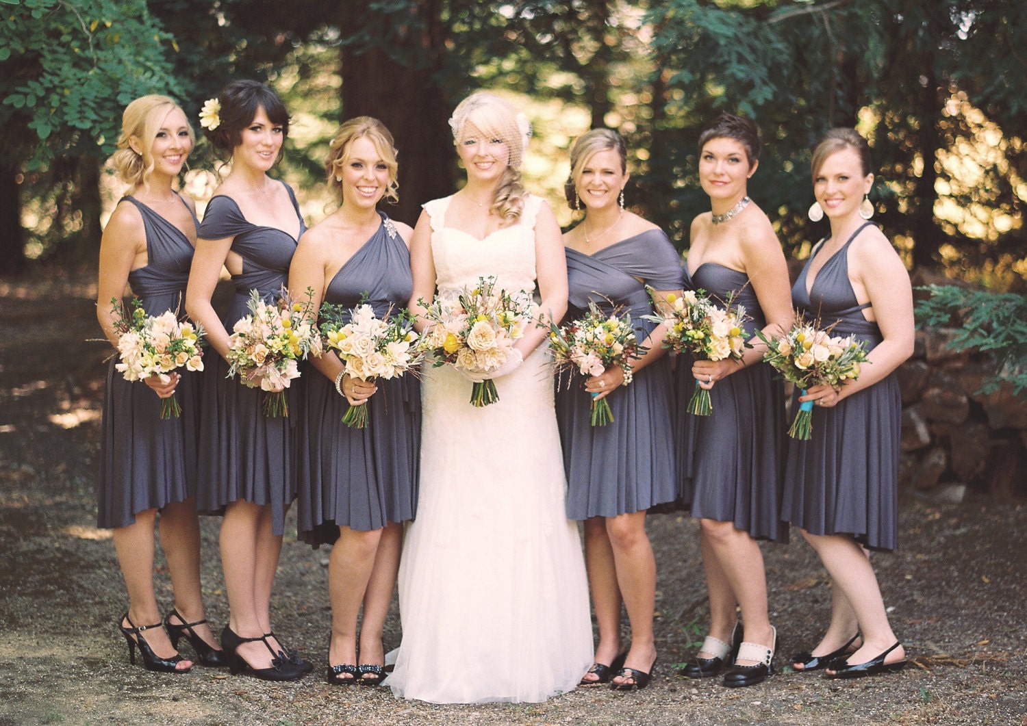 Gray Bridesmaid Dress - Jersey Infinity Wrap Style