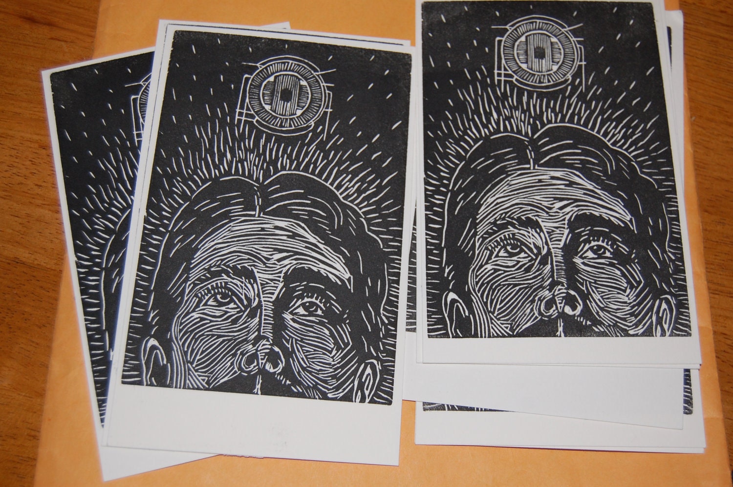 Tesla the Visual Thinker, Linocut, 4 x 6, original hand-pulled print