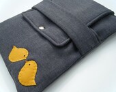iPad case-iPad cover-iPad sleeve-padded-iPad 1, 2 ,3, and 4 -Soft grey suiting accented with yellow birds