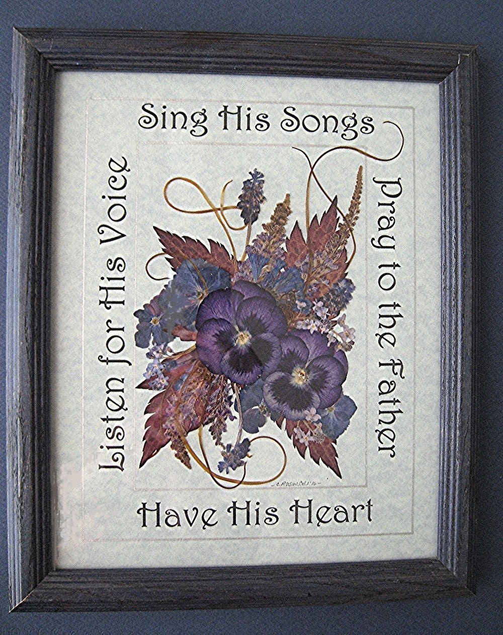 WALL HANGING Christian Art Blue Christian Gift Sing His Songs Blue Pansies On Blue In Blue 8x10 Frame Greeter