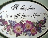 Graduation Gift Girl Daughter BIBLE Art--Christian Gift--Daughter Gift--Pressed Pink Roses and Greens--Reproduction in Green Mat