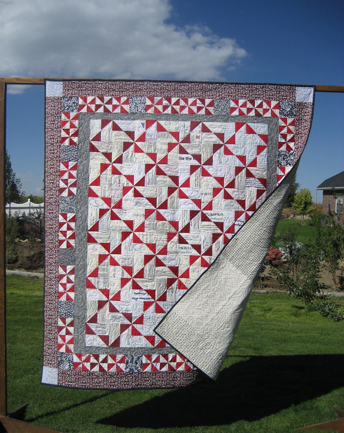 What's That You Say Twin bed quilt in red and black