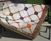 Queen Size Bed Quilt--Scrappy Rainbow Nine Patch Chain
