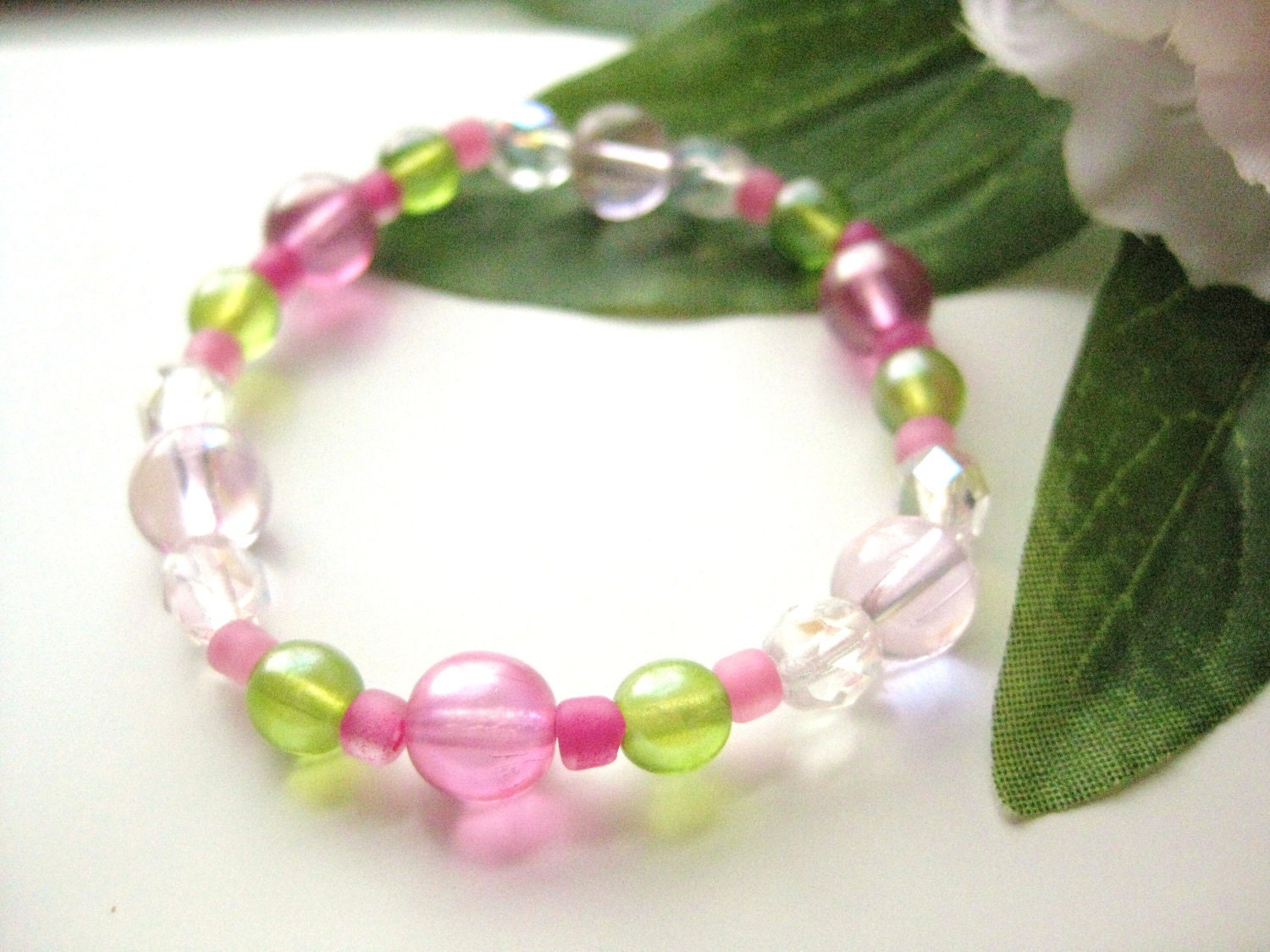 Girls Bracelet Pink and Green, Medium, GBM 170