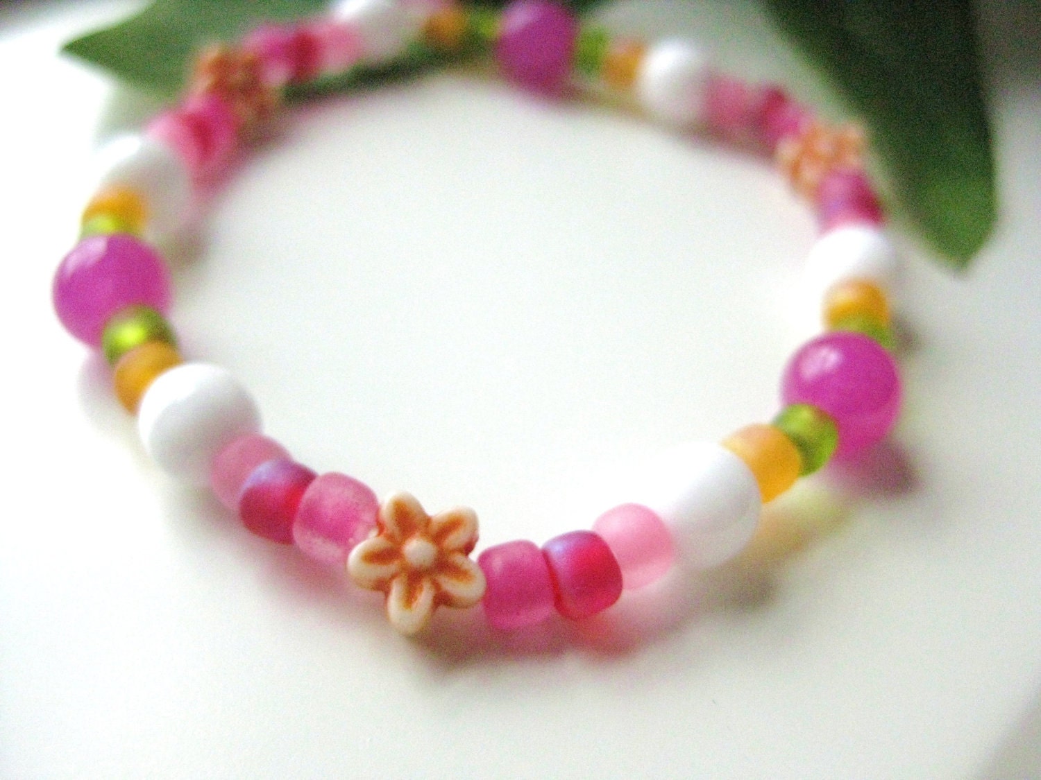 Girls Bracelet with mushroom pendant and flowers, Medium , GBM 157