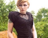 Vintage 80's gothic black silk and lace salsa cinched cocktail/party dress