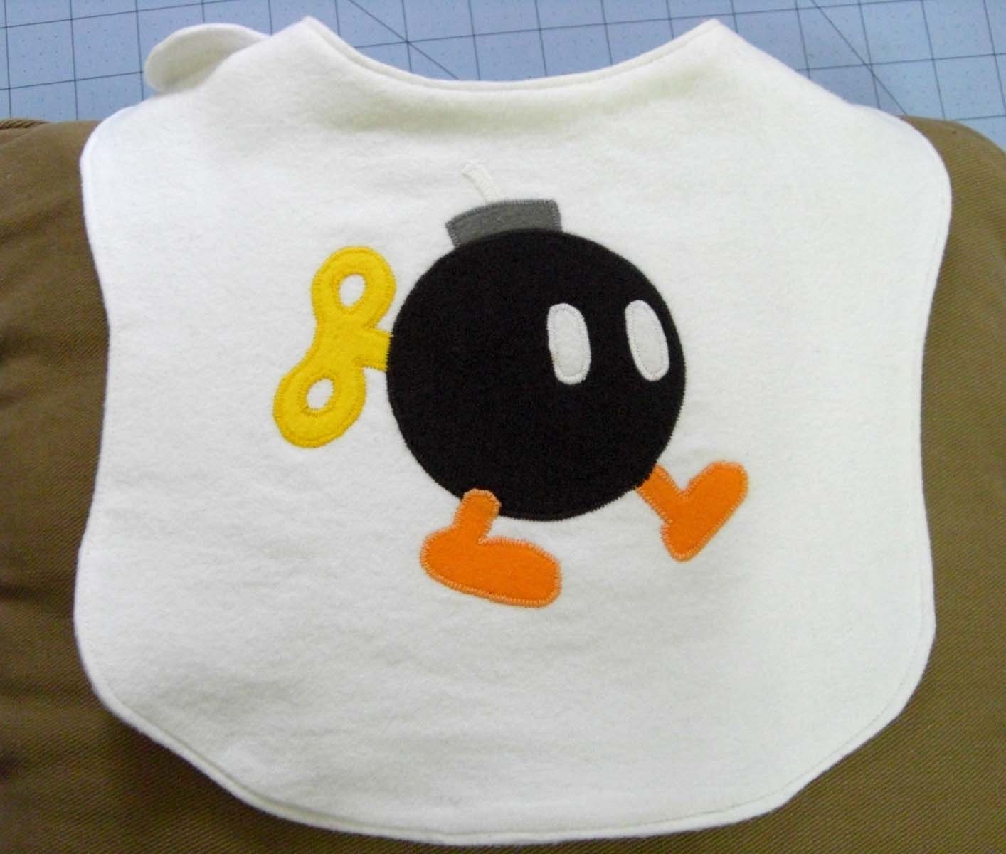 Super Mario Brothers Bobomb Flannel Baby Bib Made to Order