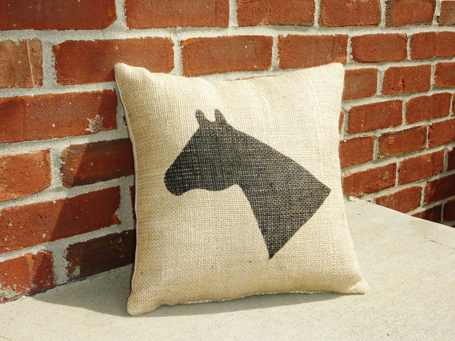 Handmade Stenciled Quarter Horse Head Silhouette Burlap Pillow-Insert Included