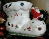 1962 NAPCO Handpainted Christmas Boot with Santa on Toe...Marked,,,Original Price Tag
