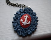 Nautical Anchor Cameo Necklace in Navy