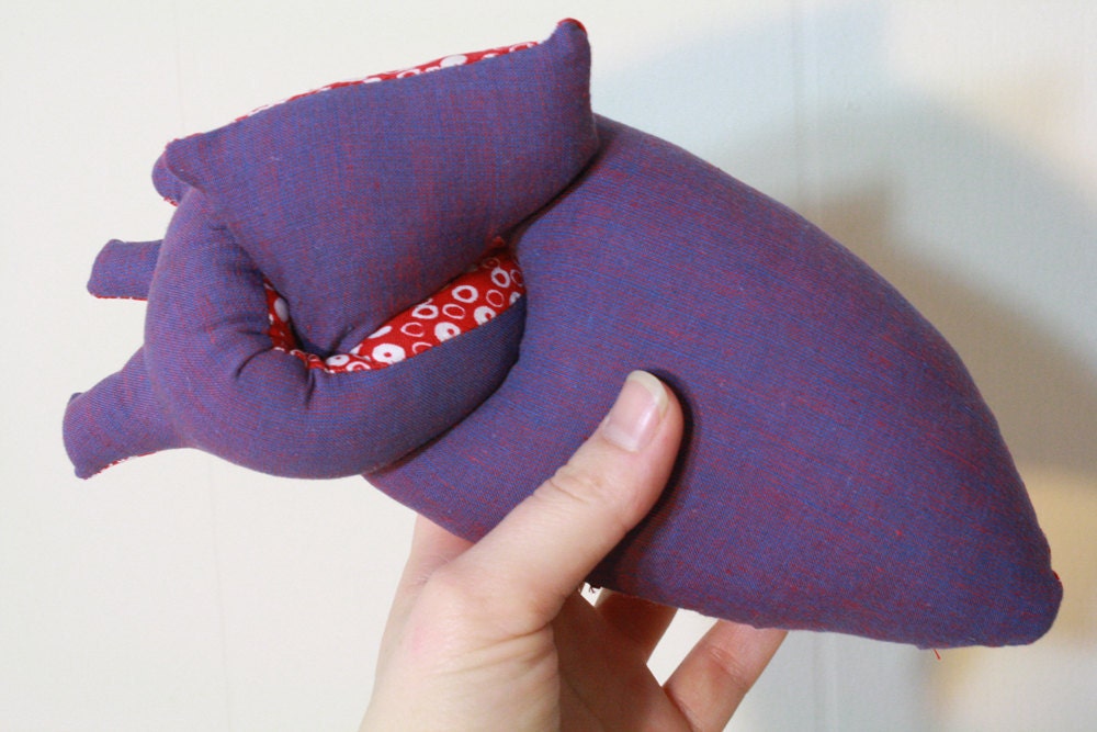 Anatomically correct-ish plush heart - in purple and red cotton