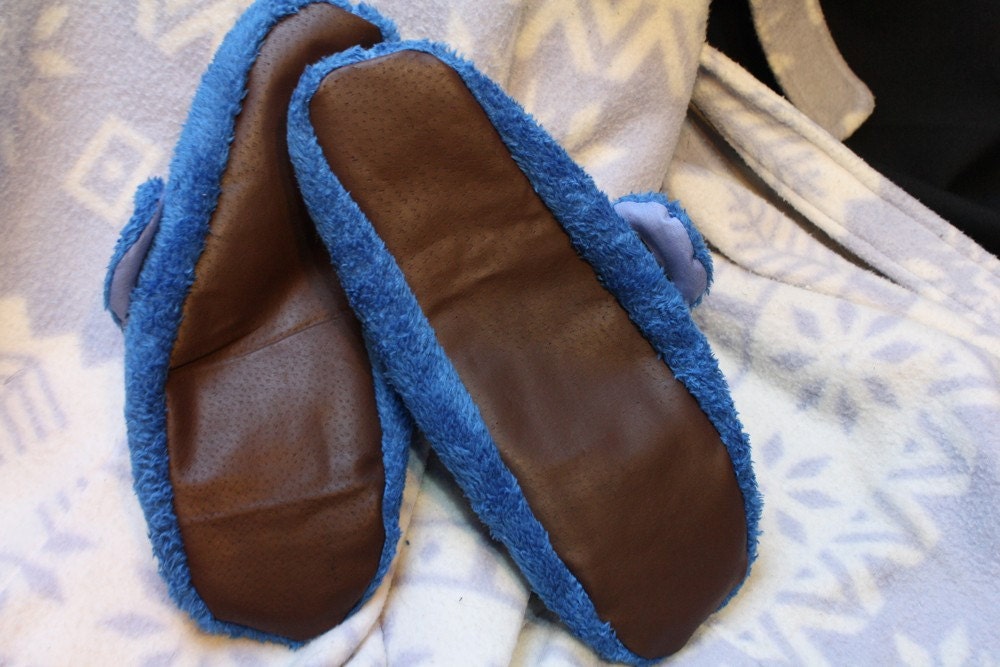 fuzzy blue monster slippers - ON SALE