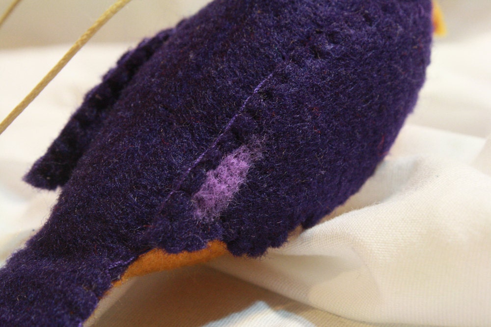 purple and gold felt bird ornament