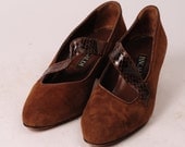1980's Italian PANCALDI brown faux snakeskin pumps - Size 6
