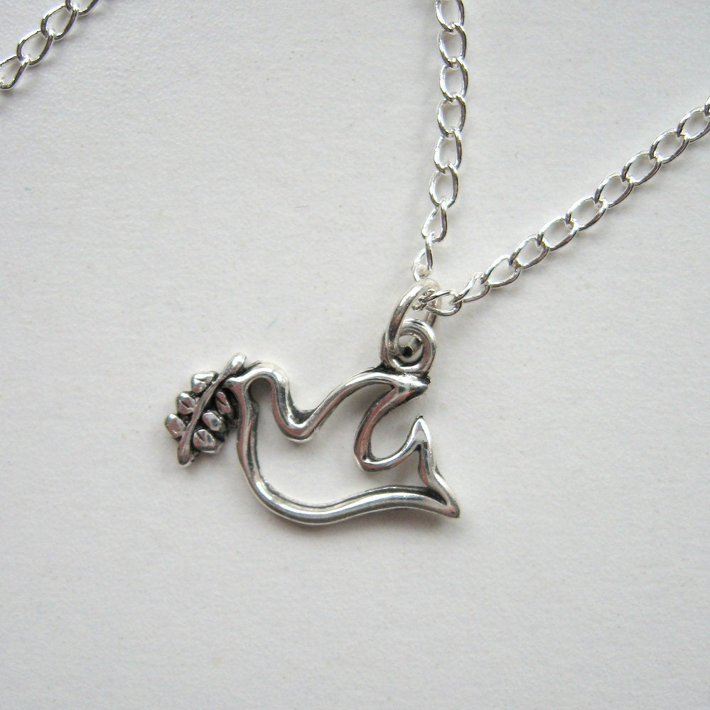 Sterling Silver Dove with Olive Branch Necklace - Enchanted Petite