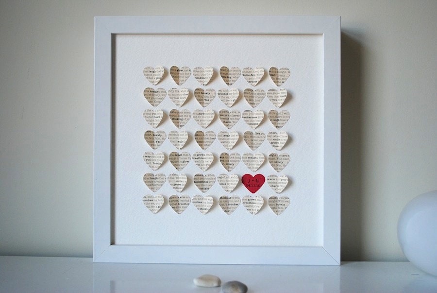 First Anniversary Gift, Personalized 3D Hearts - made with song lyrics, love letter, or vows (Unique wedding present)