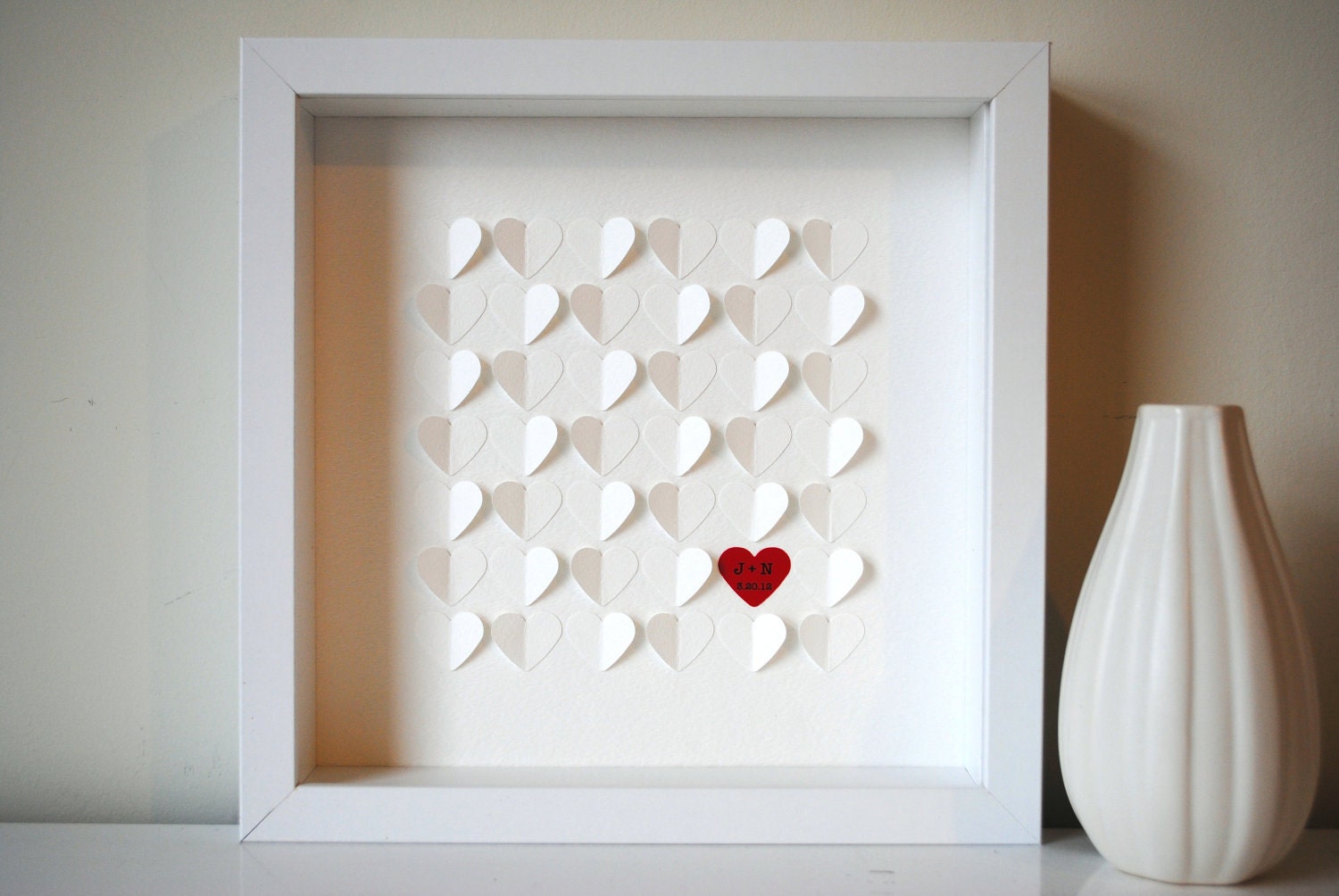 Wedding Guest Book Alternative, Personalized 3D Wedding Hearts - XS - For up to 60 guests (includes frame, instruction card & pen)