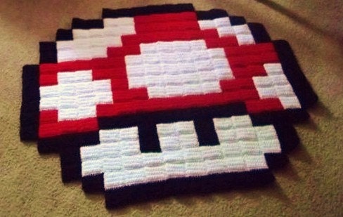 Giant 8 Bit Super Mario Mushroom Pixel Rug