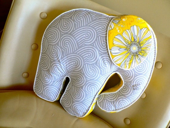 Elephant Pillow Grey with Yellow Daisy