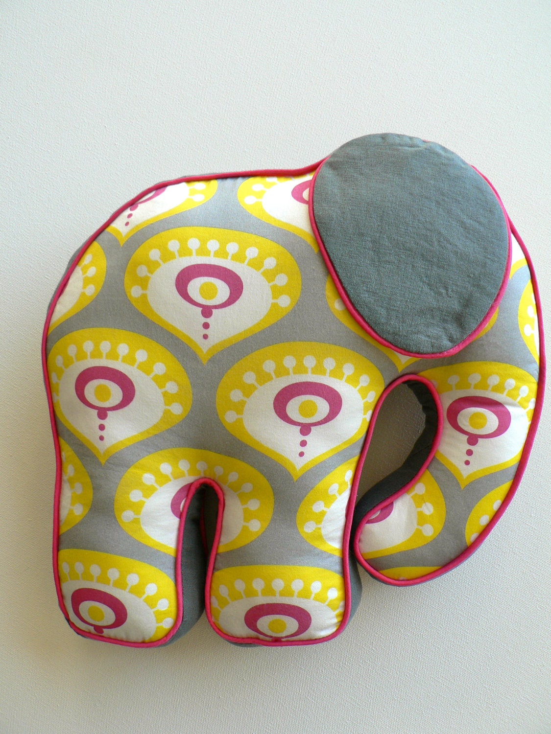 Elephant Pillow in Grey Yellow and Pink