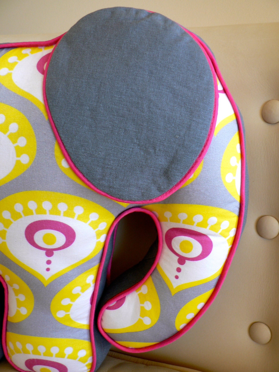 Elephant Pillow in Grey Yellow and Pink