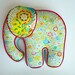 Elephant Pillow Blue Yellow Pink & Green