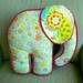 Elephant Pillow Blue Yellow Pink & Green