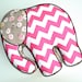 Elephant Pillow Pink Chevron White and Brown - ready ti ship