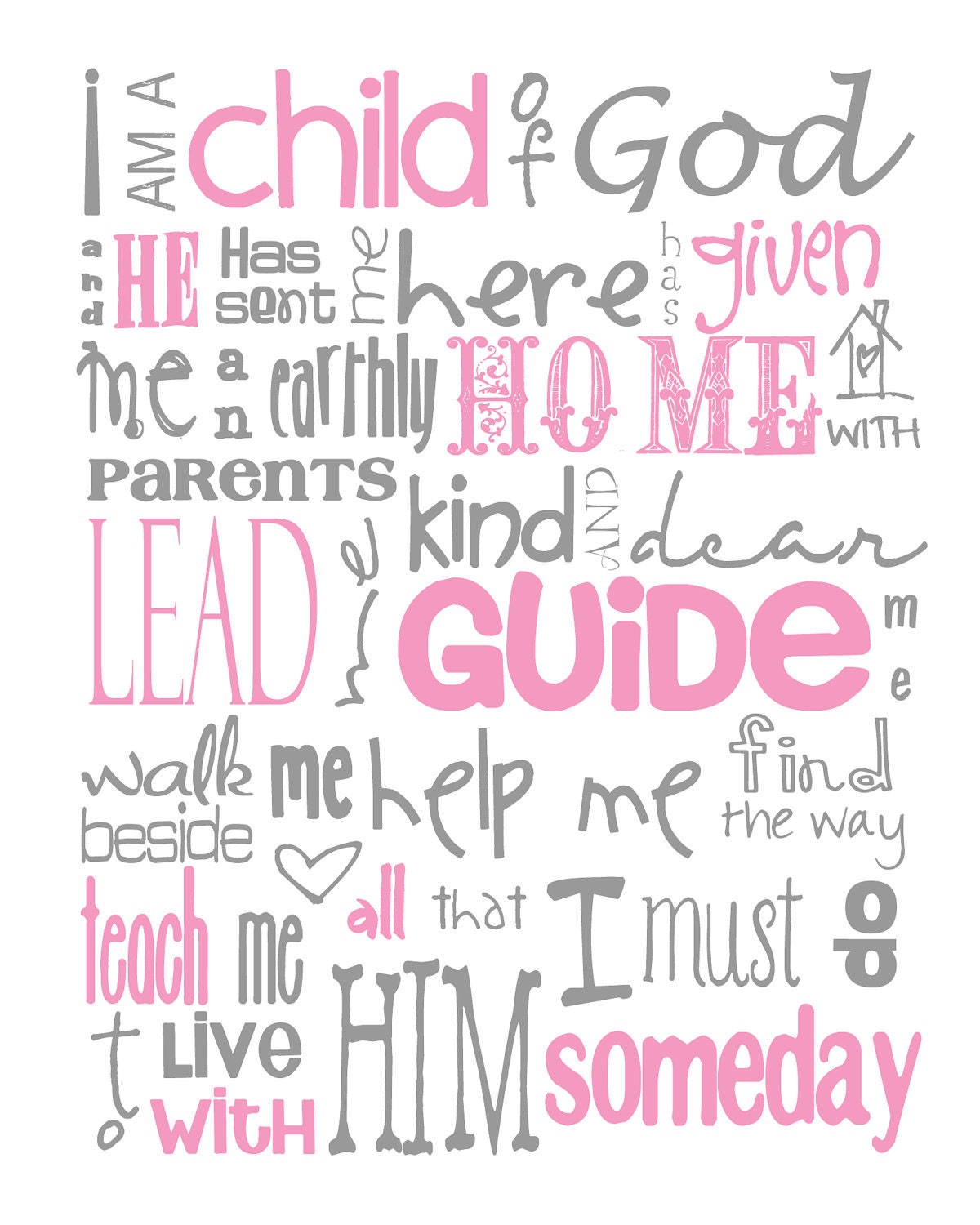 I Am a Child of God Nursery Subway Art Digital PRINTABLE 8X10 JPEG File Multiple Colors Available