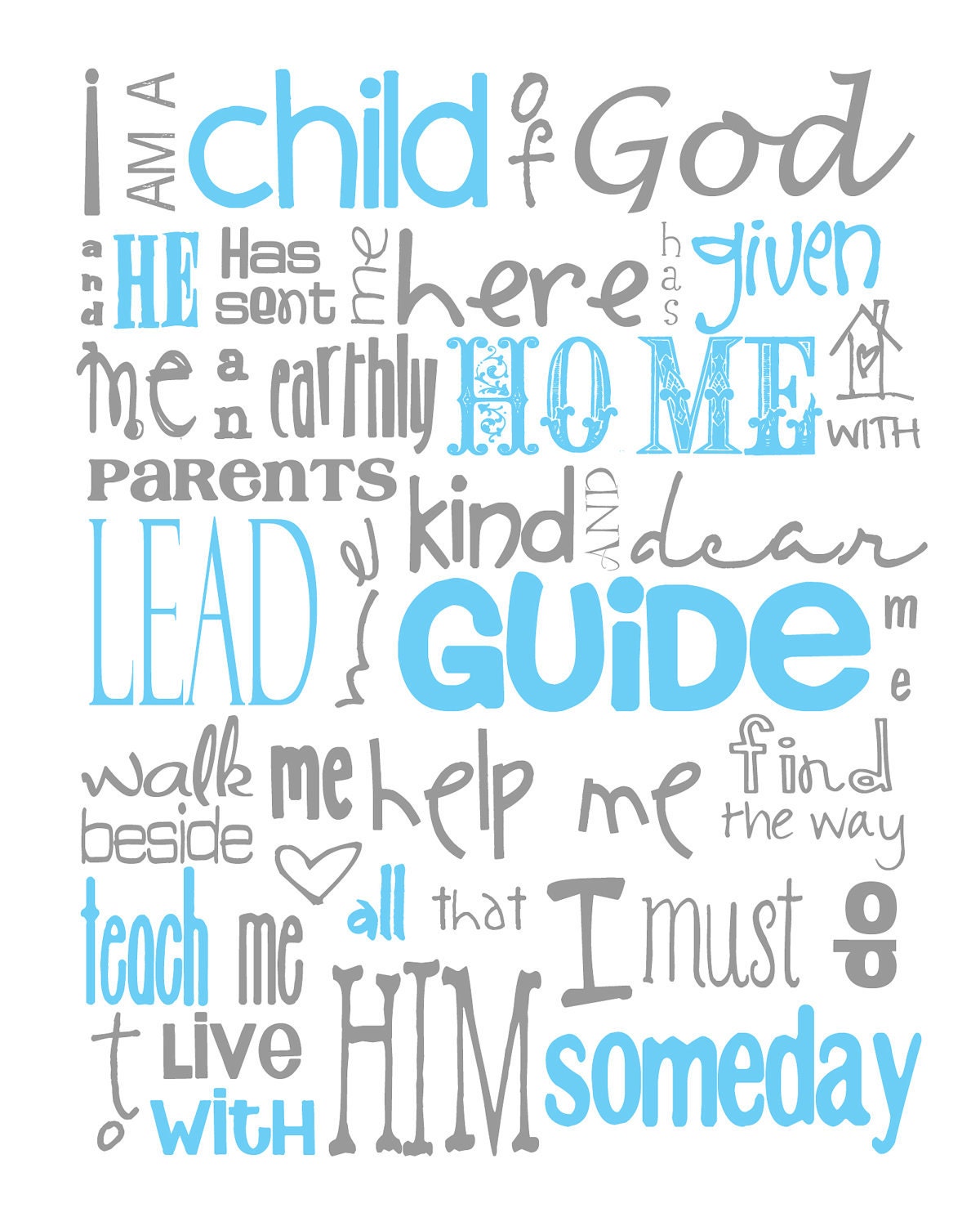 I Am a Child of God Nursery Subway Art Digital PRINTABLE 8X10 JPEG File Multiple Colors Available