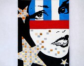 Recycled Paper Mixed Media Mosaic Art on Canvas Board - "Stars and Stripes" Abstract Portrait by Lauren Snyder