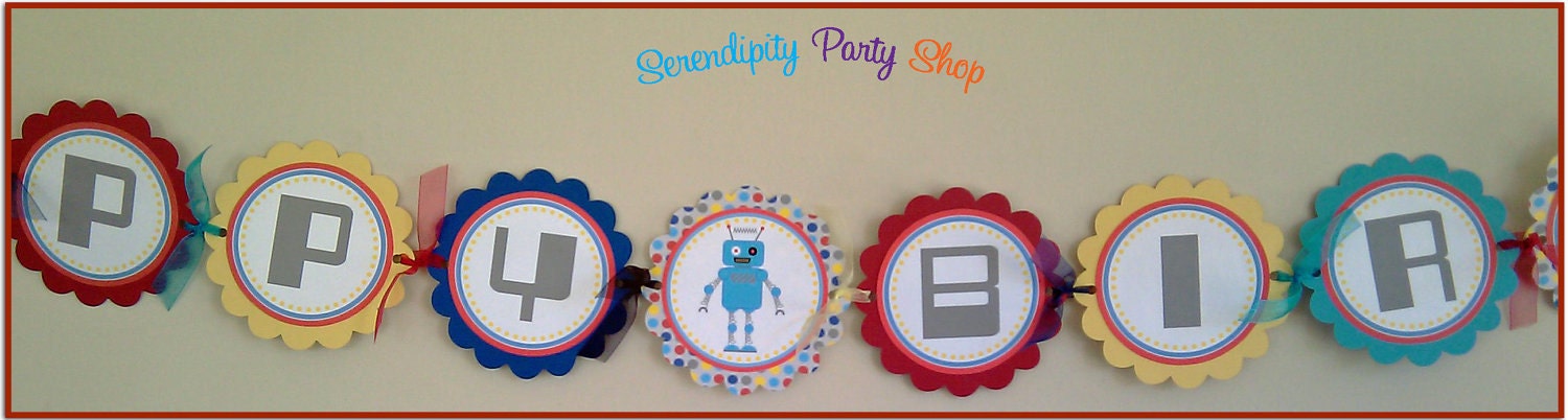 Robot Happy Birthday Banner Il_170x135