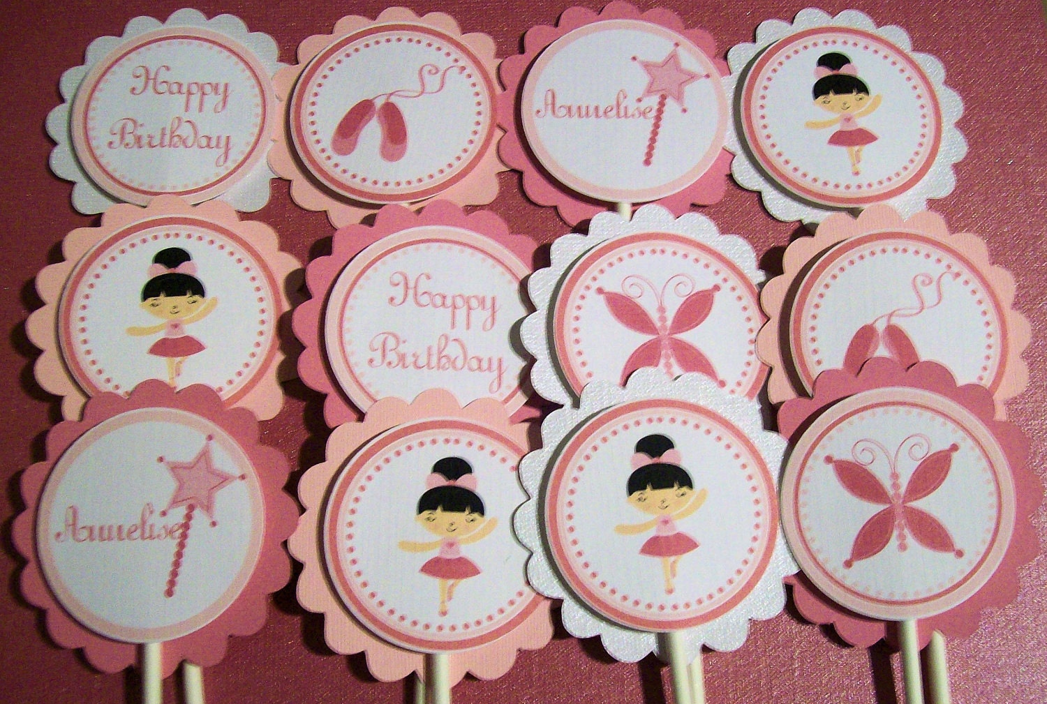 Set of 12 Personalized Pretty in Pink Ballerina Cupcake Toppers - Ballerina Birthday -Ballerina Party -Ballerina Il_170x135