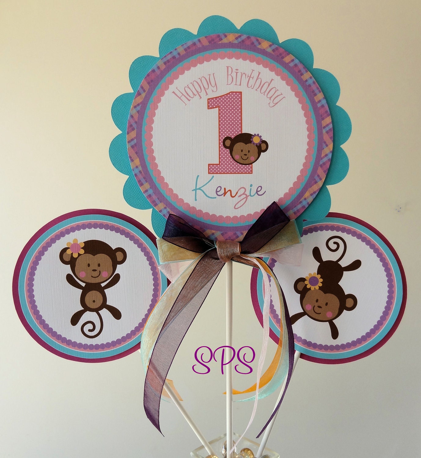Lil Monkey 3pc Centerpiece Set -Table Decoration -Monkey -Monkey Birthday - Monkey Centerpiece Il_570xn